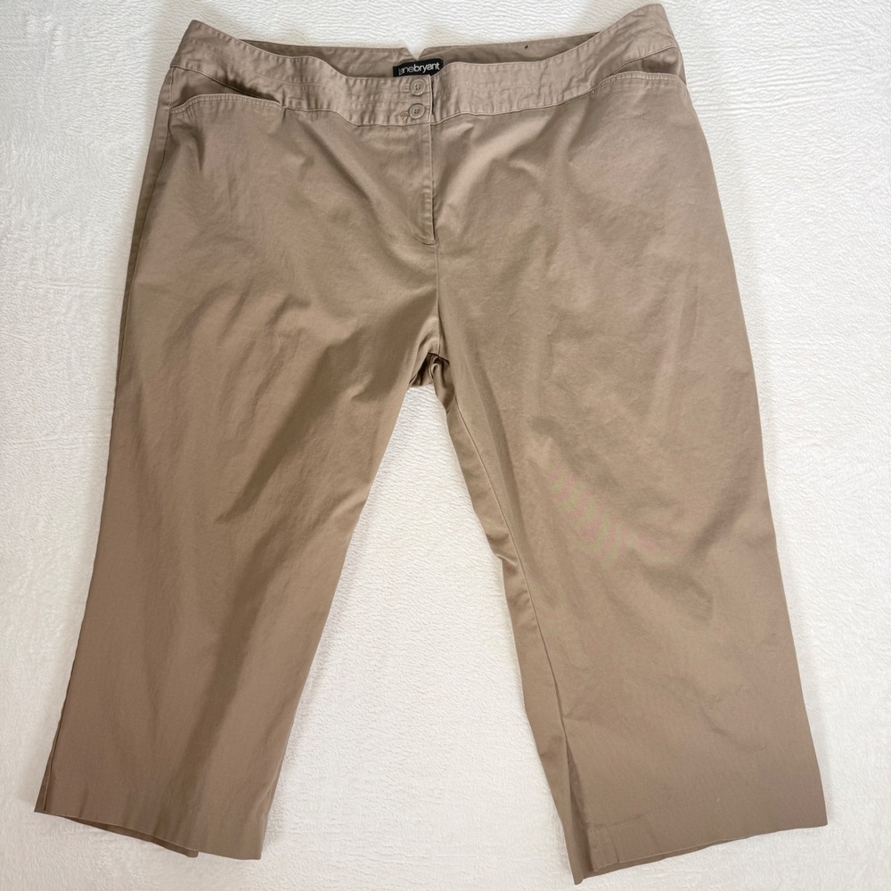 Lane Bryant Khaki Capri Pants Stretch Cropped Chino Trousers Flat Front 26